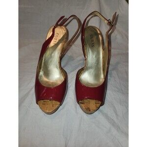 Guess Women's Red Peep Toe Patent Leather Stiletto Heels Pumps Size 7.5 M